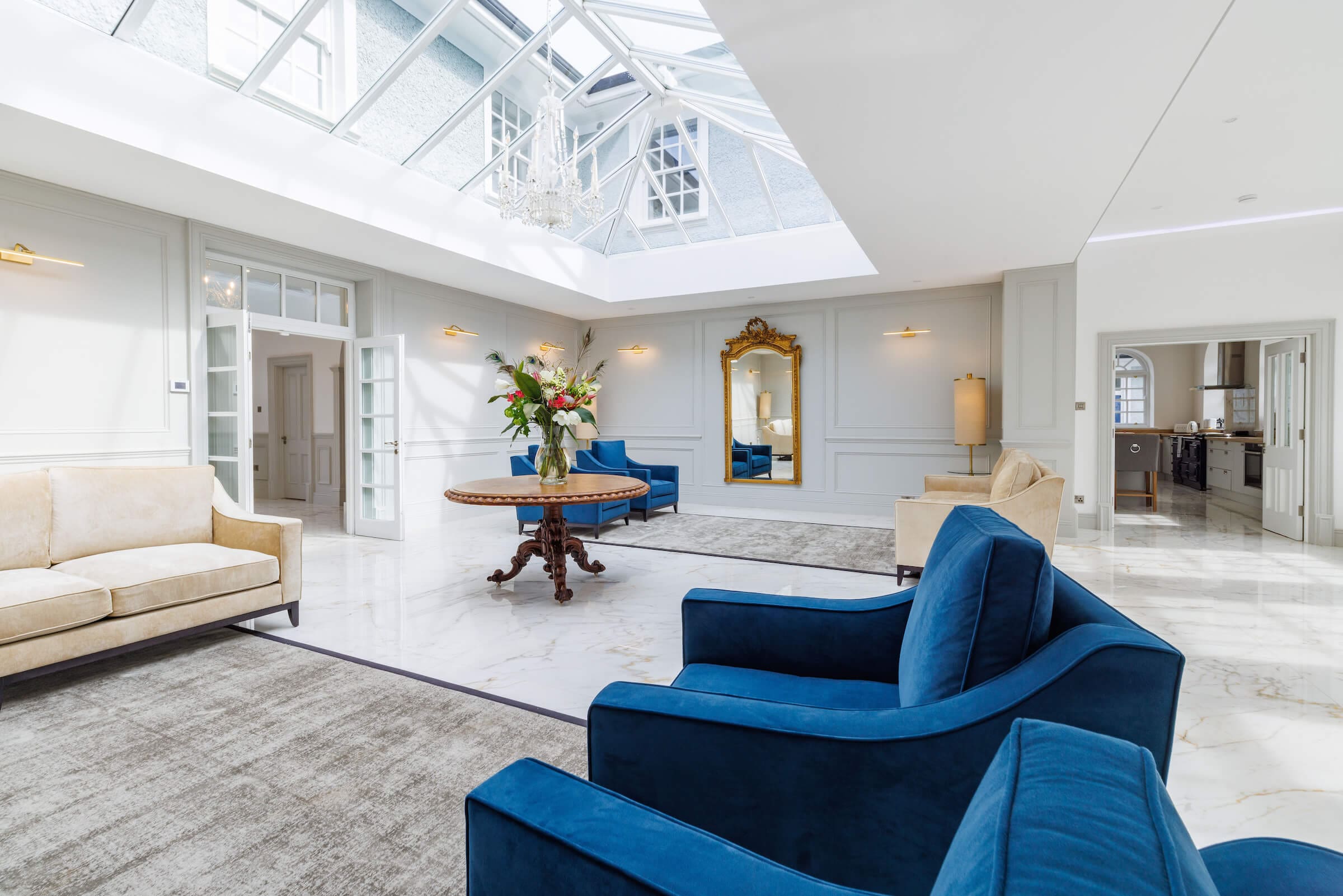 Luxurious seating area in gallery with atrium in Rochtaine, Mount Juliet, Kilkenny