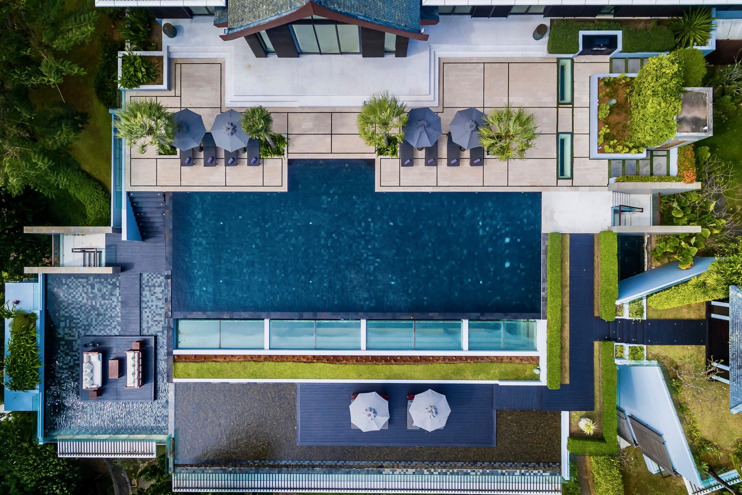 Aerial view of Villa Sawarin on the Cape Yamu peninsula in Phuket